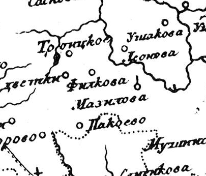 Деревня Мазилово на карте 1774 г.